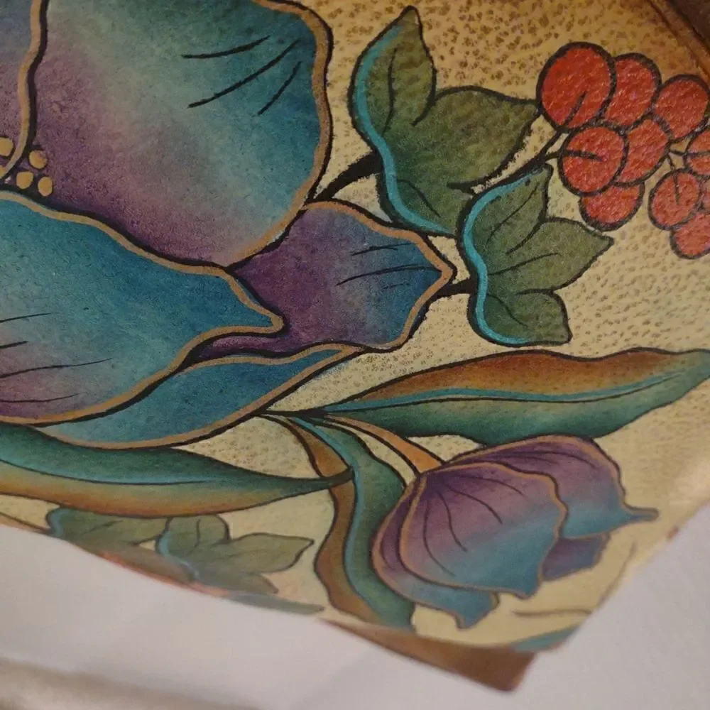 Anuschka Purse Tan Brown Teal Floral NWOT